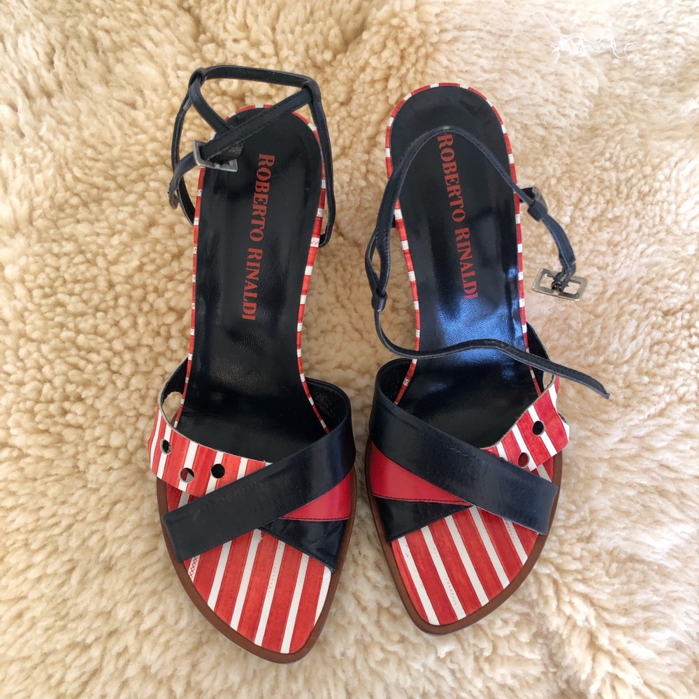 Roberto Rinaldi heels. Size 37. Navy Blue, white and red.